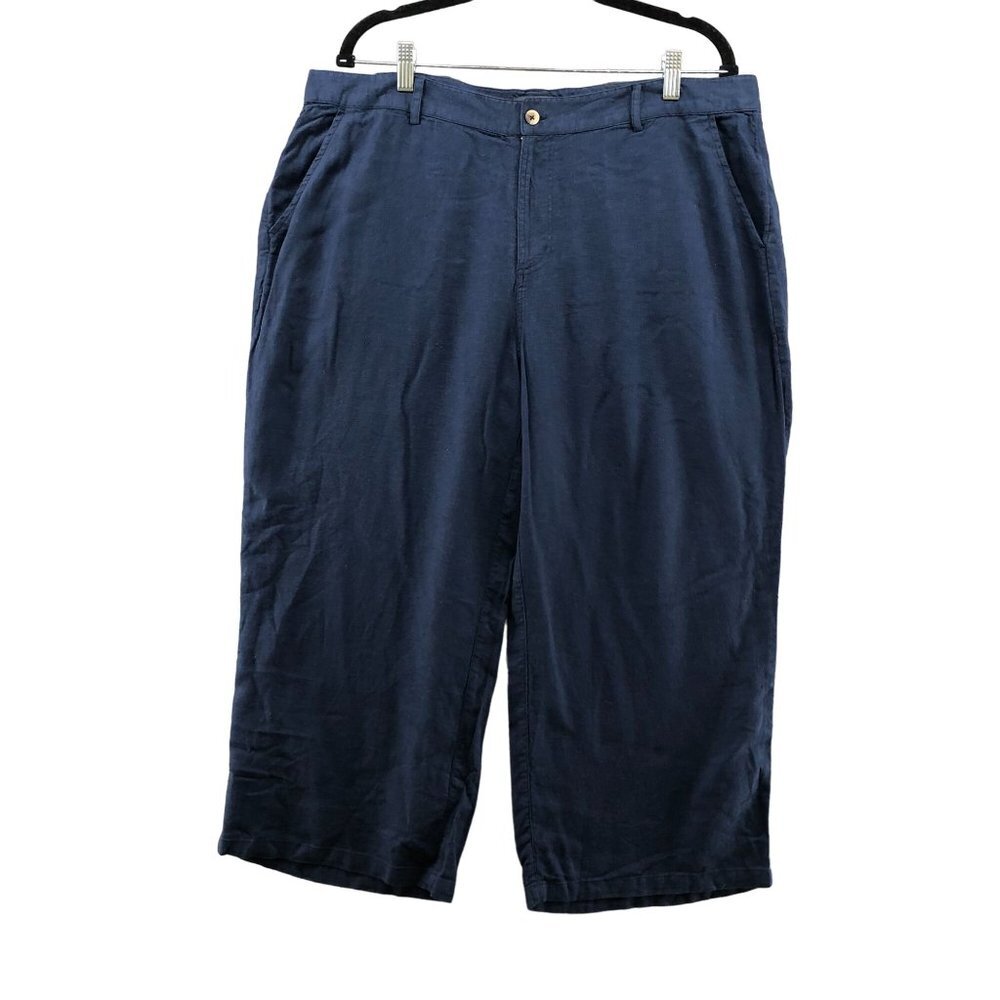 Studio Park QVC Linen Blend Crop Pants Womens 16P‎ Blue